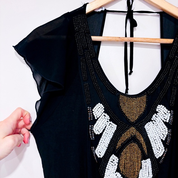 BLANCO GHIACCO Black jumpsuit with white, black and gold beads to tie - Picture 4 of 8